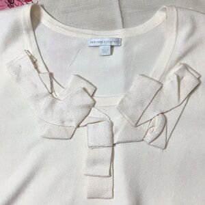 New York & Company Cream Short Sleeve Sweater with Ribbon Detail Sz XL